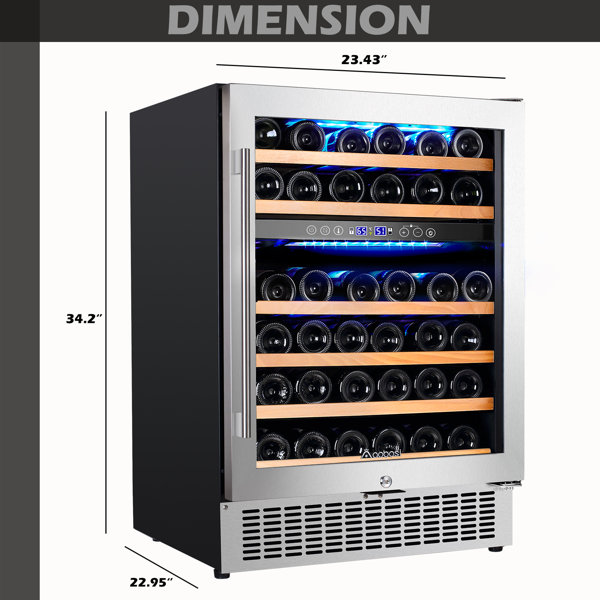 AOBOSI 24 Inch Wine Cooler, 46 Bottles Dual Zone Wine Refrigerator